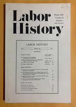 Bild des Verkufers fr Labor History: Volume 22, Number 1, Winter 1981 zum Verkauf von Exchange Value Books