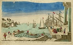 Optical Antique Print-VIEW-HARBOUR-ST. MALO-FRANCE-MONDHARE-Anonymous-ca. 1770