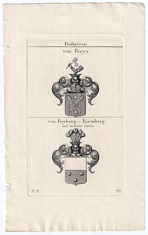 Imagen del vendedor de Freiherren von Frays / von Freyberg-Eisenberg. Kupferstich mit 2 Wappen auf 1 Blatt. a la venta por Antiquariat Dennis R. Plummer