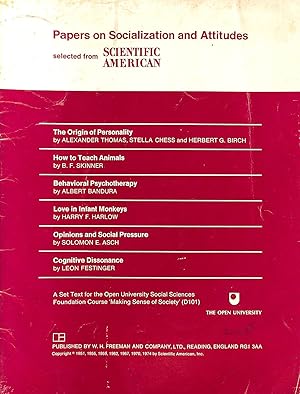 Imagen del vendedor de Papers on Socialization and Attitudes selected form Scientific American a la venta por M Godding Books Ltd