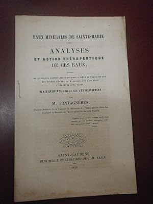 Analyses action thérapeutique des eaux minérales de Sainte-Marie.