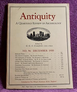 Imagen del vendedor de ANTIQUITY A QUARTERLY REVIEW OF ARCHAEOLOGY Vol. XXIV No. 96 DECEMBER 1950 a la venta por THE BOOK VAULT