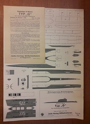 Imagen del vendedor de Raketen - U-Boote Typ "G" der sowjetrussischen Kriegsmarine. 2 Bogen mit 2 Modellen und Bauanleitung. Lnge eines Modells 37,4 cm. a la venta por Der Buchfreund