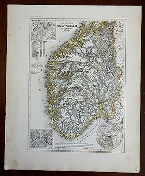 Southern Norway Christiana Oslo Bergen Trondheim c.1850 Meyer detailed map