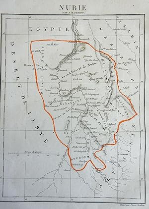 Nubia Upper Egypt Blue Nile White Nile 1840 A.M. Perrot engraved map