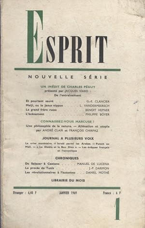 Revue Esprit. 1969, numéro 1. Sur Péguy, Marcuse Janvier 1969.