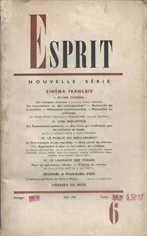 Revue Esprit. 1960, numéro 6. Numéro consacré entièrement au cinéma français. Juin 1960.