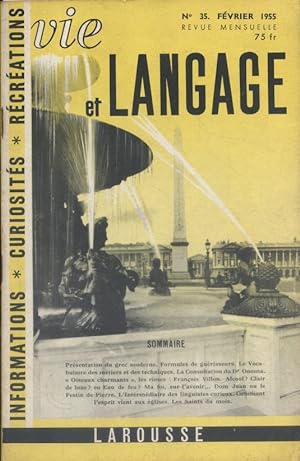 Vie et langage. Revue mensuelle N° 35. Articles de André Mirambel, Jean Mellot, Maurice Rat, Marc...