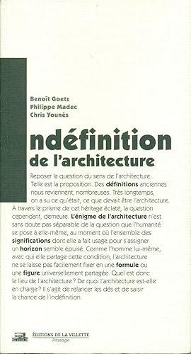 Image du vendeur pour Indefinition de l'Architecture mis en vente par Studio Bibliografico Marini