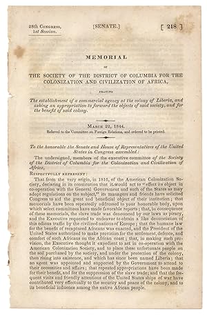Memorial of The Society of the District of Columbia for the Colonization and Civilization of Afri...