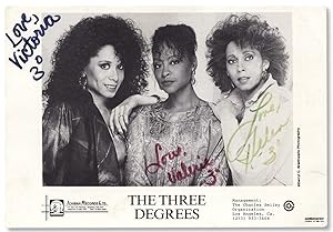 The Three Degrees. [caption title of publicity card for an all-women's vocal trio]