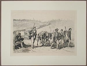 1876 Edwin Forbes Civil War Etching "The Rear of the Column"