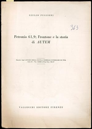 Bild des Verkufers fr Petronio 61,9; Frontone e la storia di Autem zum Verkauf von Sergio Trippini