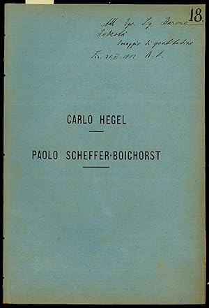 Bild des Verkufers fr Carlo Hegel Paolo Scheffer - Boichorst zum Verkauf von Sergio Trippini