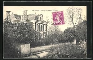 Carte postale Ligron, Mairie et Ecole