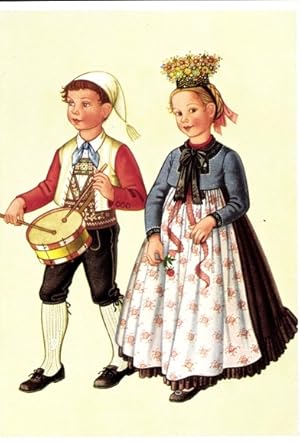 Ansichtskarte / Postkarte Tracht des Kleinen Walsertals, Allgäu, Junge und Mädchen, Trommel