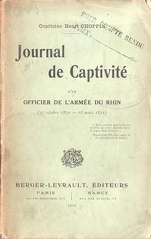 Imagen del vendedor de Journal de Captivit d'un officier de l'Arme du Rhin a la venta por Mouvements d'Ides - Julien Baudoin