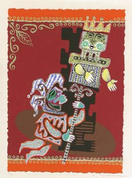 A Jester holding a King. Signed silkscreen.