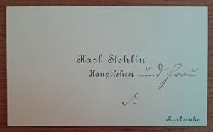 Immagine del venditore per Visitenkarte des Karl Stehlin, Hauptlehrer in Karlsruhe venduto da ANTIQUARIAT H. EPPLER