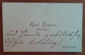 Bild des Verkufers fr Visitenkarte des Karl Krauss, Hofbcker Karlsruhe zum Verkauf von ANTIQUARIAT H. EPPLER