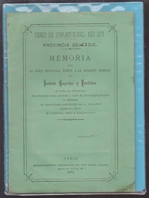 CENSO DE POBLACION DEL AÑO 1877, MEMORIA PROVINCIA DE CADIZ.