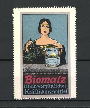 Image du vendeur pour Reklamemarke Biomalz Krftigungsprparat, Gttin mit Dose Biomalz mis en vente par Bartko-Reher