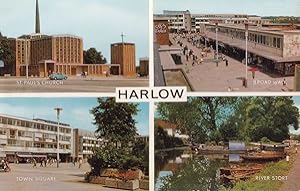 Harlow Broad Walk River Stort Town Square 1960s Postcard