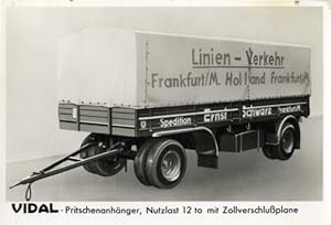 Foto Fahrzeug Firma Vidal Harburg, 12 t Pritschenanhänger mit Zollverschlußplane, Spedition - Inh...
