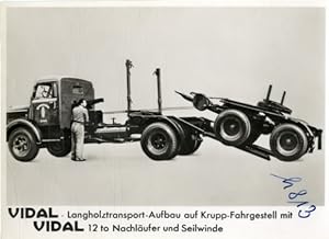 Foto Fahrzeug Firma Vidal Harburg, Langholztransport-Aufbau auf Krupp-Fahrgestell, 12 t Nachläufer