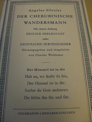 Image du vendeur pour Der cherubinische Wandersmann (mit einem Anhang Heilige Seelenlust oder Geistliche Hirtenlieder). mis en vente par Antiquariat-Plate