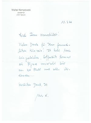 Bild des Verkufers fr Eigenh. Brief mit U.  Walter K.". zum Verkauf von Kotte Autographs GmbH