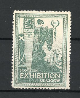Image du vendeur pour Reklamemarke Glasgow, Scottish Exhibition 1911, Gttin blickt auf die Stadt mis en vente par Bartko-Reher