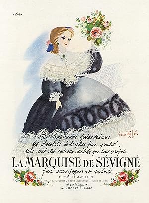 "La MARQUISE DE SEVIGNÉ" Annonce originale entoilée années 50 Renée MICHÈLE