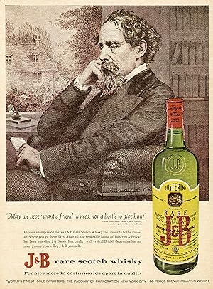 "J & B" Annonce originale entoilée presse américaine fin 50 (Charles DICKENS)