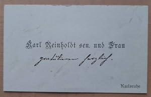 Bild des Verkufers fr Visitenkarte des Karl Reinholdt sen. und Frau (Karl Reinholdt & Sohn Karlsruhe, Hofuhrmacher in Karlsruhe) zum Verkauf von ANTIQUARIAT H. EPPLER