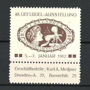 Seller image for Reklamemarke Dresden, 48. Geflgel-Ausstellung 1912, Frulein spricht mit zwei Vgeln for sale by Bartko-Reher