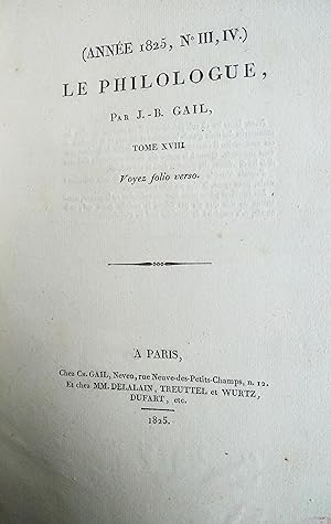 LE PHILOLOGUE ANNEE 1825 N°III-IV