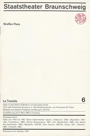 Imagen del vendedor de Programmheft Giuseppe Verdi LA TRAVIATA Premiere 3. Oktober 1970 Groes Haus Heft 6 a la venta por Programmhefte24 Schauspiel und Musiktheater der letzten 150 Jahre