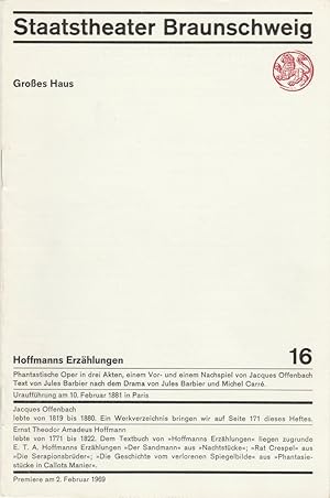 Seller image for Programmheft Jacques Offenbach HOFFMANNS ERZHLUNGEN Premiere 2. Februar 1969 Groes Haus Heft 16 for sale by Programmhefte24 Schauspiel und Musiktheater der letzten 150 Jahre