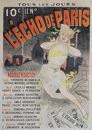 "L'ÉCHO DE PARIS" Affiche originale entoilée Litho Jules CHERET 1888