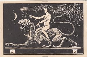 Imagen del vendedor de [Exlibris vor der Schrift fr Hans Thoma.] Auf Panther reitender Mnnerakt, Fackel haltend. a la venta por Antiquariat  Braun