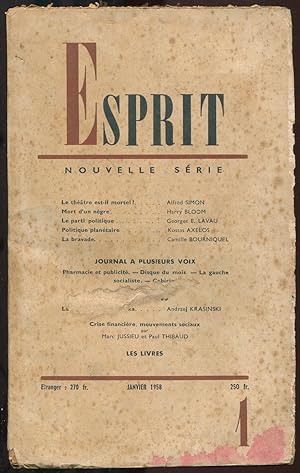 Imagen del vendedor de Esprit nouvelle srie, janvier 1958 a la venta por LibrairieLaLettre2