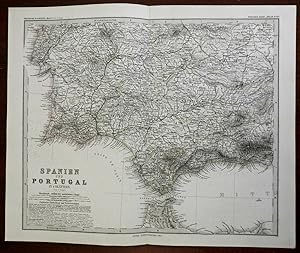 coastal southern Spain & Portugal Andalusia Algarve Seville 1874 Vogel map