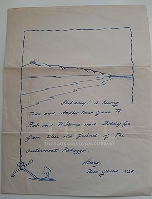 A RARE FIND - FROM TBCL'S PRIVATE BESTON COLLECTION. Early 1929 drawing and personal greeting by ...