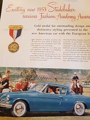 Seller image for Advertisement: Studebaker Automobiles "Exciting New 1953 Studebaker Received Fashion Academy Reward" for sale by Hammonds Antiques & Books