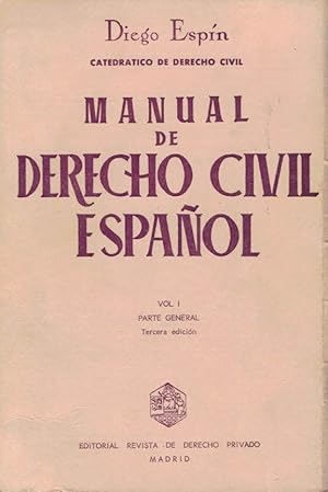 Bild des Verkufers fr MANUAL DE DERECHO CIVIL ESPAOL. Vol. I. Parte General. zum Verkauf von Librera Torren de Rueda