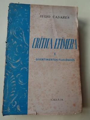 Imagen del vendedor de Crtica efmera I. Divertimientos filolgicos a la venta por GALLAECIA LIBROS