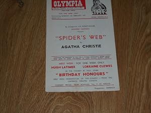 Seller image for Programme: By Arrangement with Illsley-McCabe Geoffrey Hastings Presents "Spider's Web" by Agatha Christie Commencing Monday 4th February, 1957 for sale by Dublin Bookbrowsers