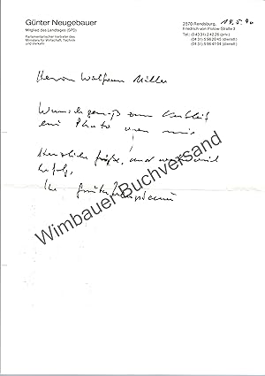 Bild des Verkufers fr Original Autograph Gnter Neugebauer MdL Landtag Schleswig Holstein /// Autogramm Autograph signiert signed signee zum Verkauf von Antiquariat im Kaiserviertel | Wimbauer Buchversand