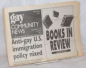 Imagen del vendedor de GCN: Gay Community News; the weekly for lesbians and gay males; vol. 18, #17, November 3-9, 1990: Anti-gay US immigration policy nixed & book review a la venta por Bolerium Books Inc.